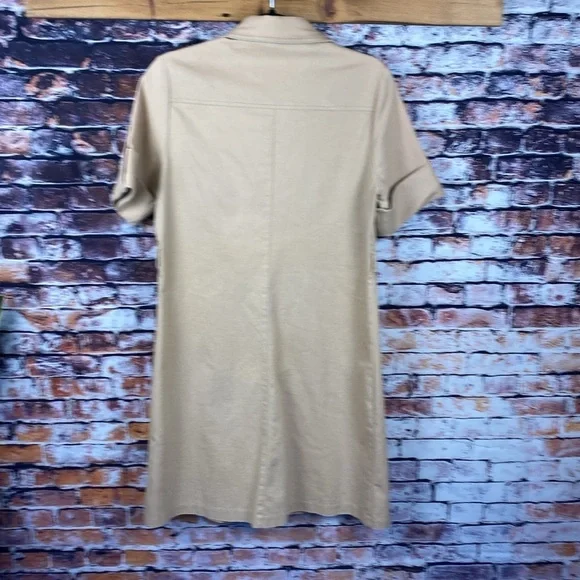 MSK Tan Button-Up Short Sleeve Shirt Cotton Dress Sz M - Picture 11 of 13